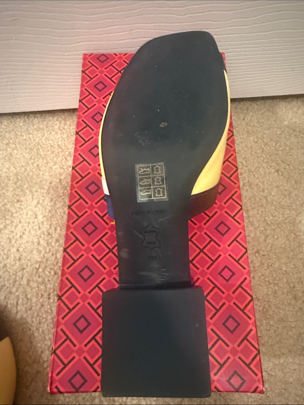Tory Burch Multicolor Slide Sandals in Red and Blue with Yellow Accents - Picture 11 of 14